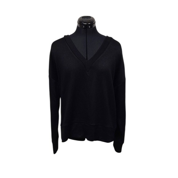 Vince Camuto Sweaters - Vince Camuto Velour Crush V Neck Pullover Sweatshirt Rich Black Women's L